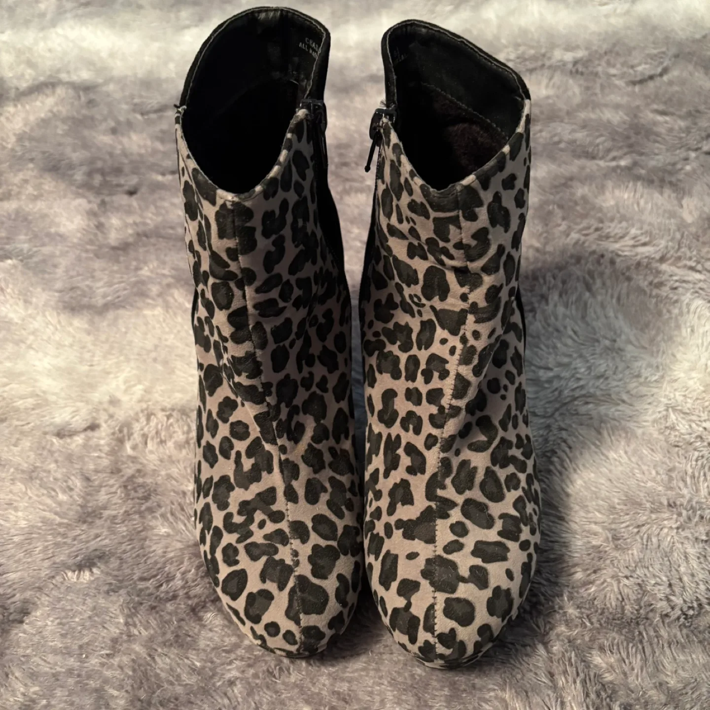 Women's Grey and Black Leopard Print Wedge Booties thumbnail