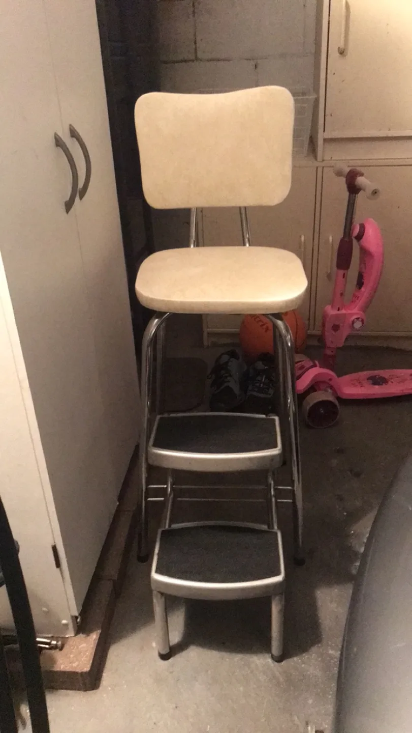 Vintage Chrome Kitchen Step Stool with Chair thumbnail