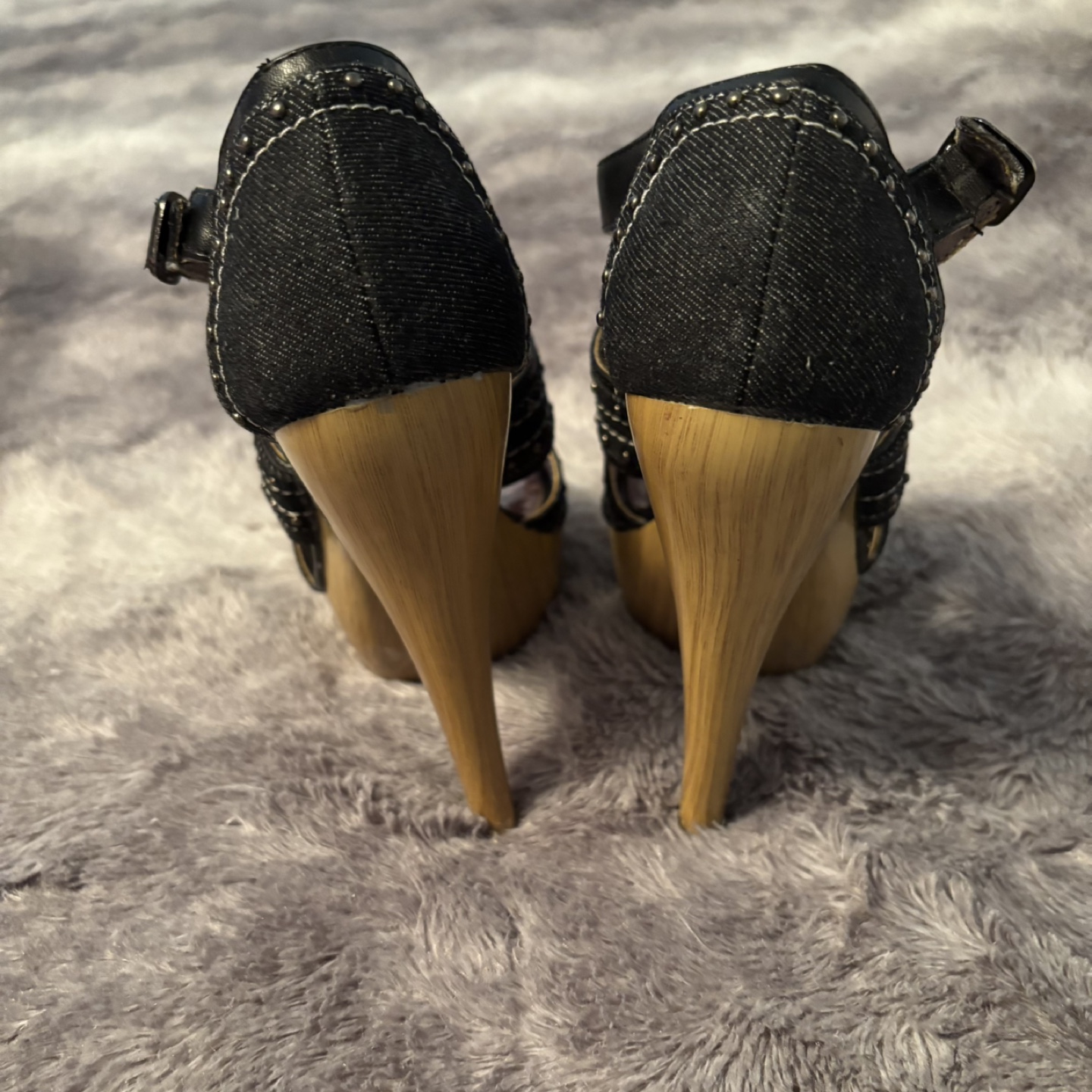 Black Denim Platform Heels size 5 - photo 2