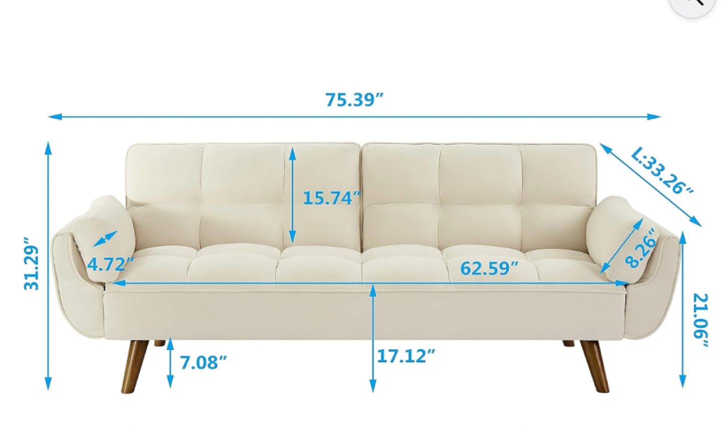 Cream Futon Sofa Bed - photo 3