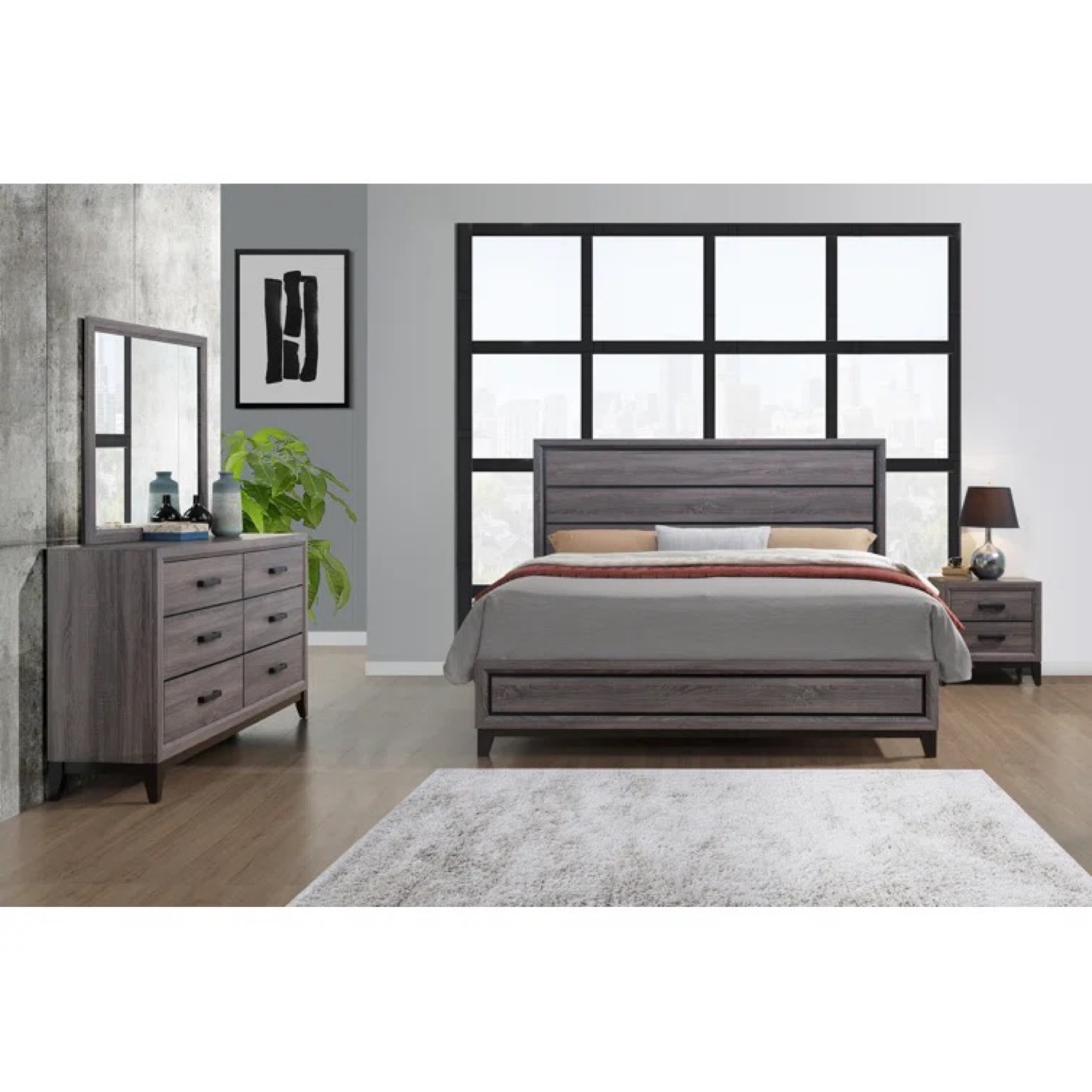Gray 7 piece king bedroom set with mattress