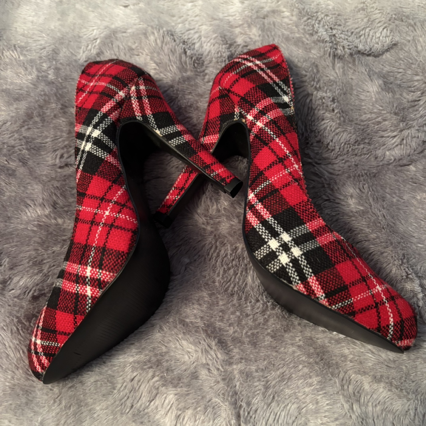 Red and Black Plaid High Heels - photo 4