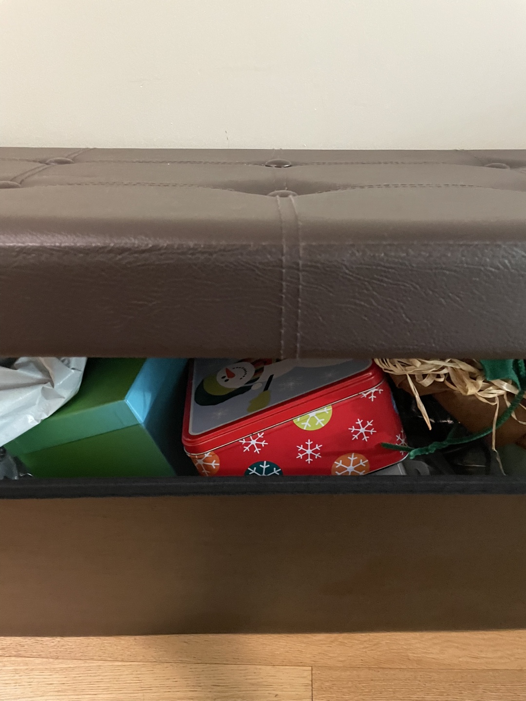 Brown Leather Storage Ottoman Bench - photo 2
