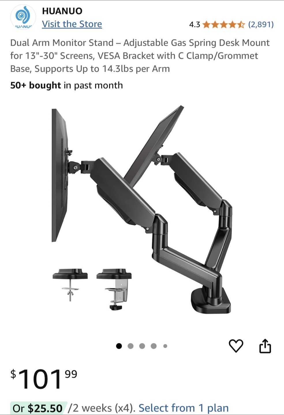 HUANUO Dual Monitor Desk Mount Stand