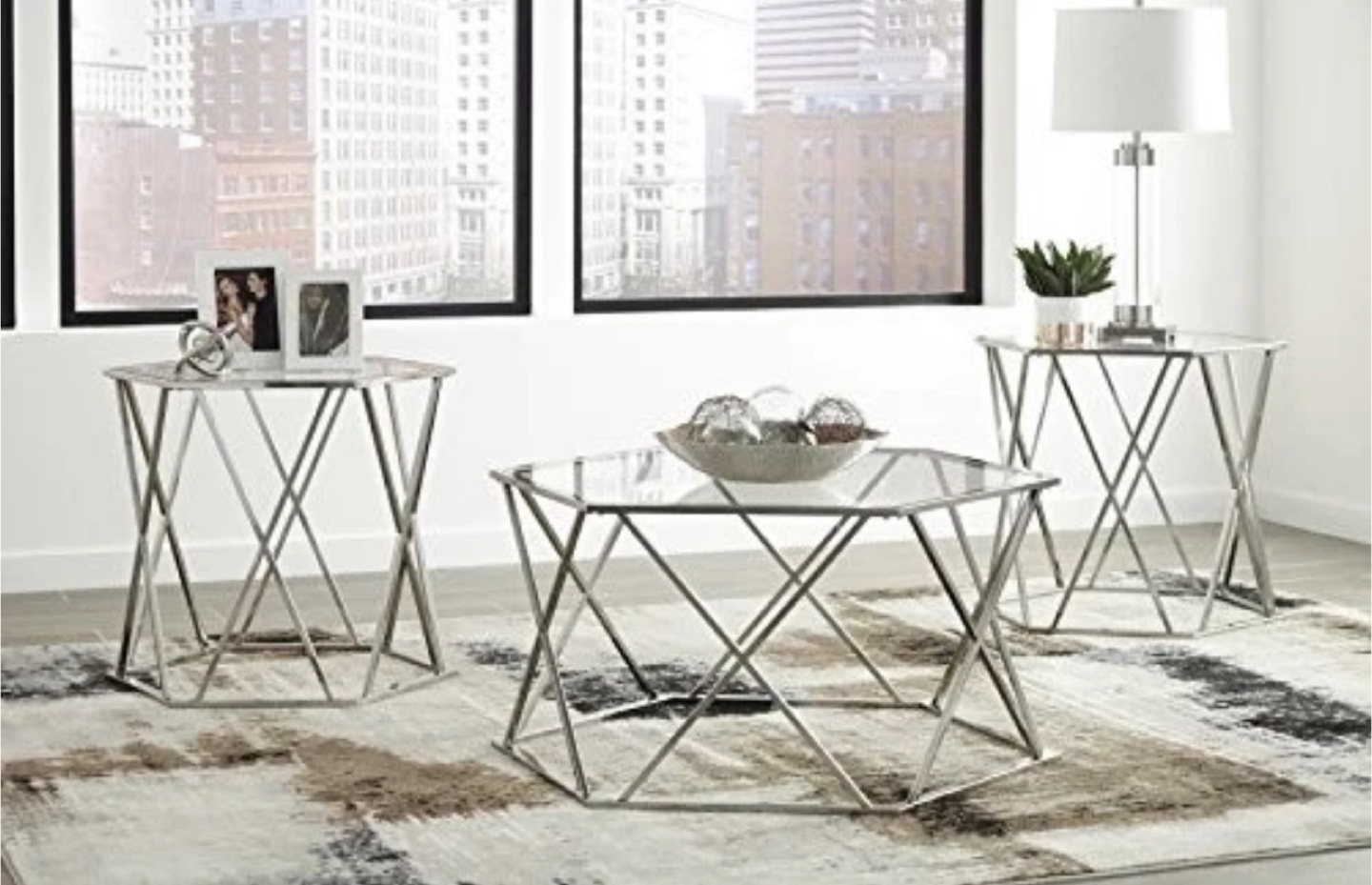 Modern Glass Top Coffee Table Set - 3 Pieces