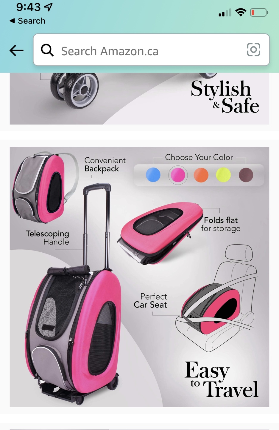Ibiyaya Pet Carrier Backpack Stroller - Pink
