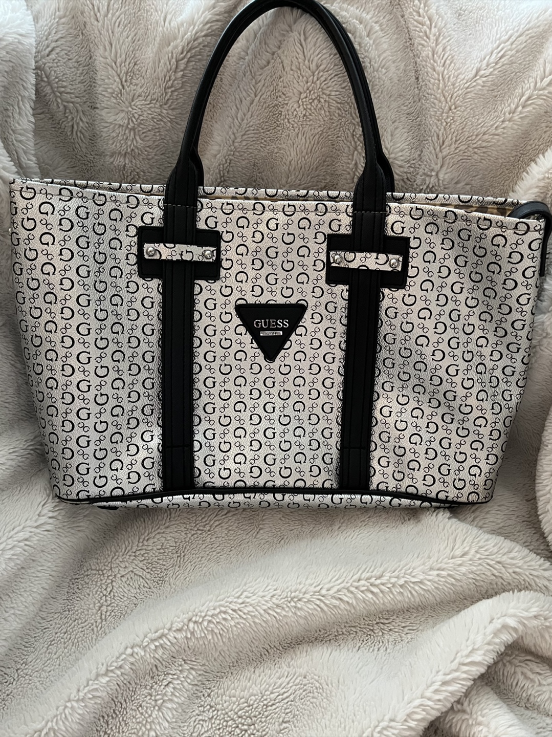 Guess Silver and Black Tote Bag