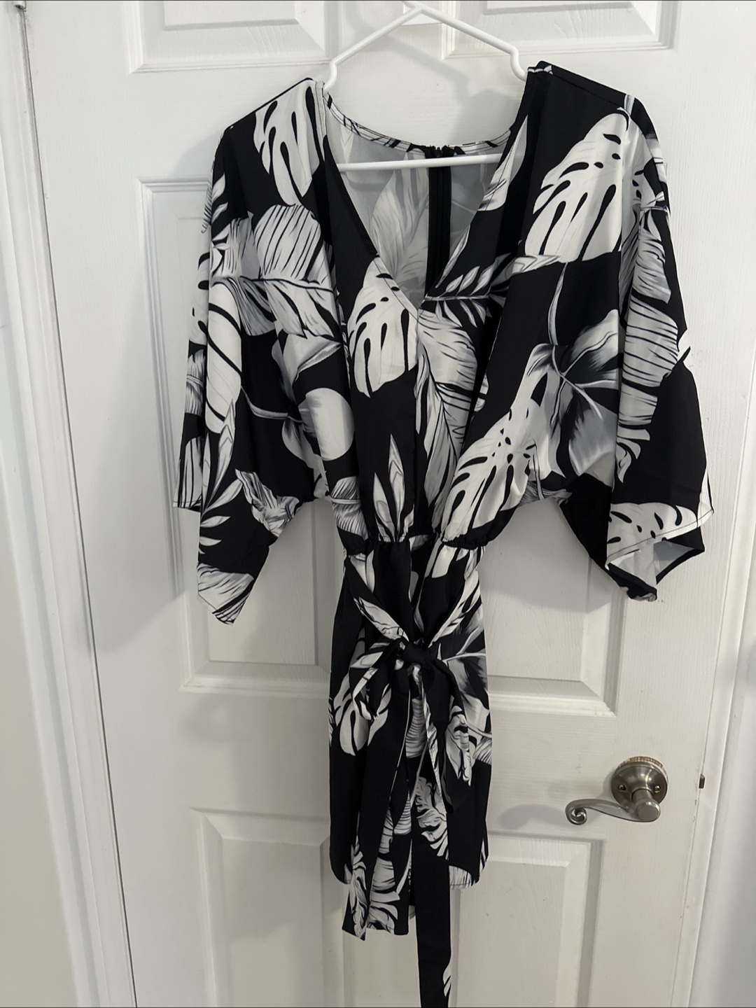 Black and White Tropical Print Romper