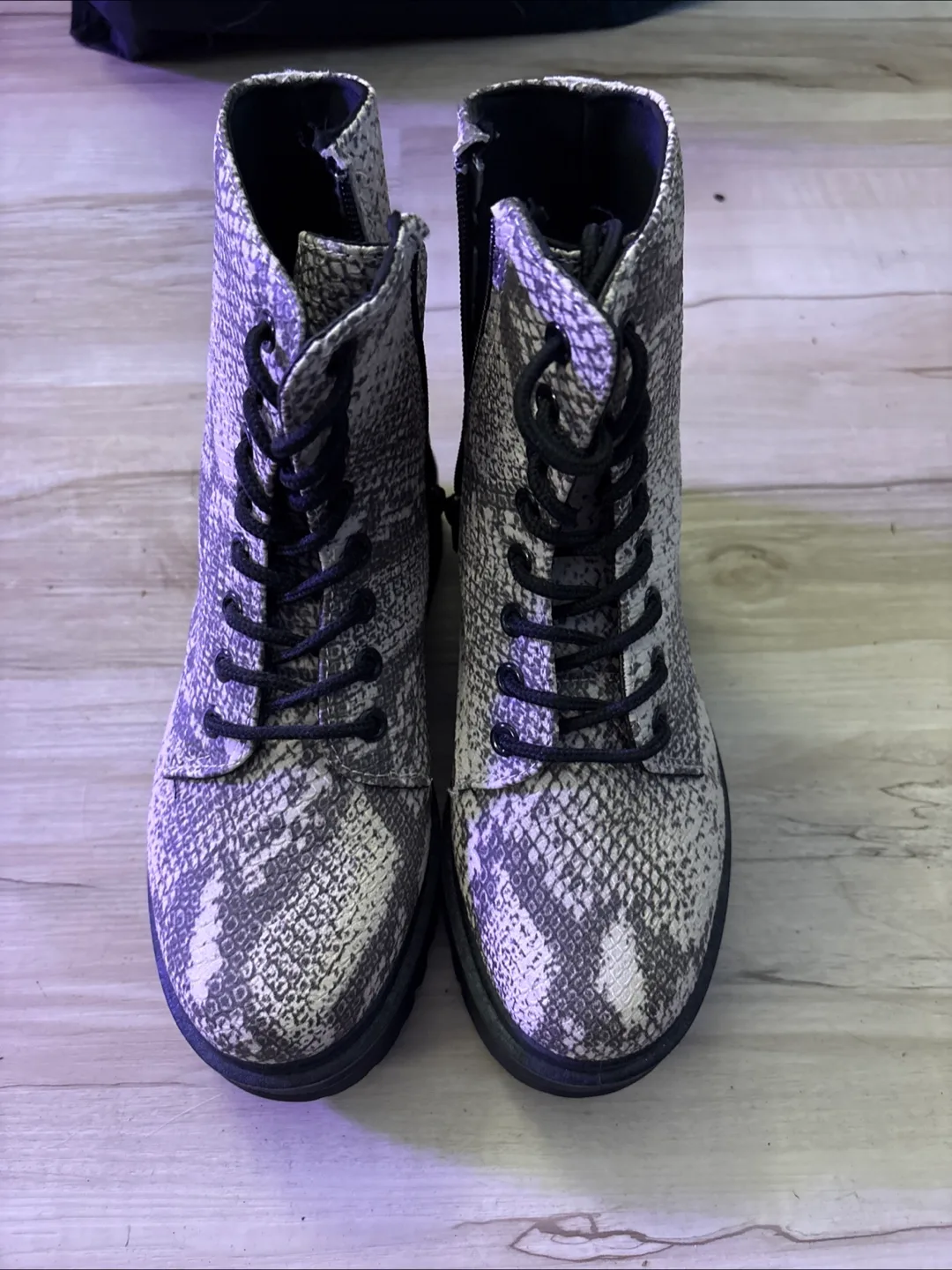 Snakeskin Pattern Lace-Up Boots, Size 5 thumbnail