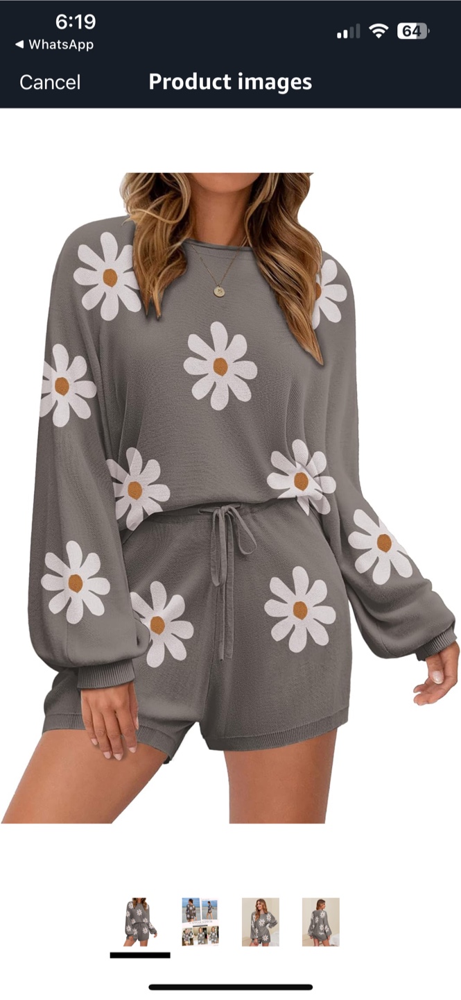 NEW! Ekouaer Grey Daisy Knit Loungewear Set