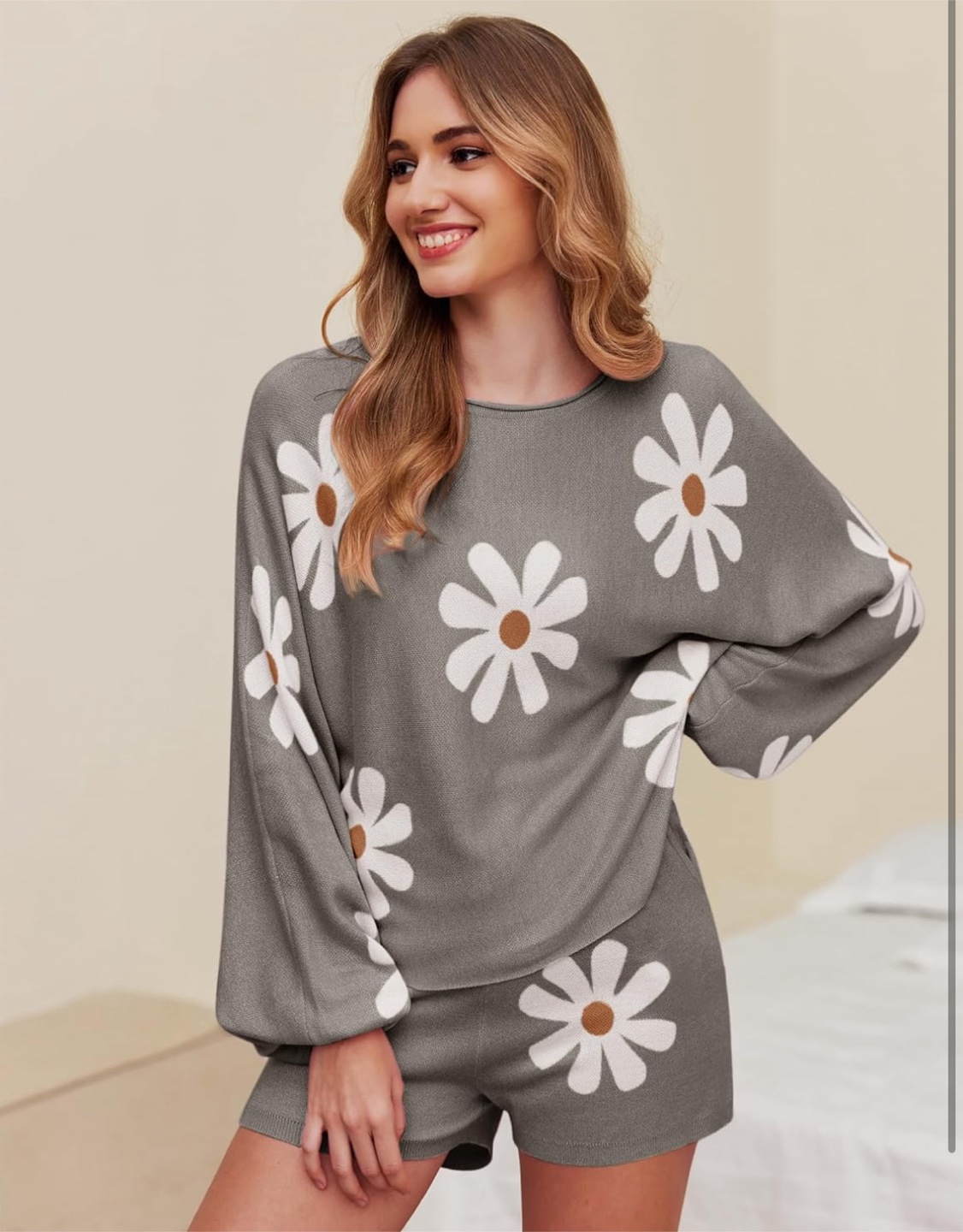 NEW! Ekouaer Grey Daisy Knit Loungewear Set - photo 3