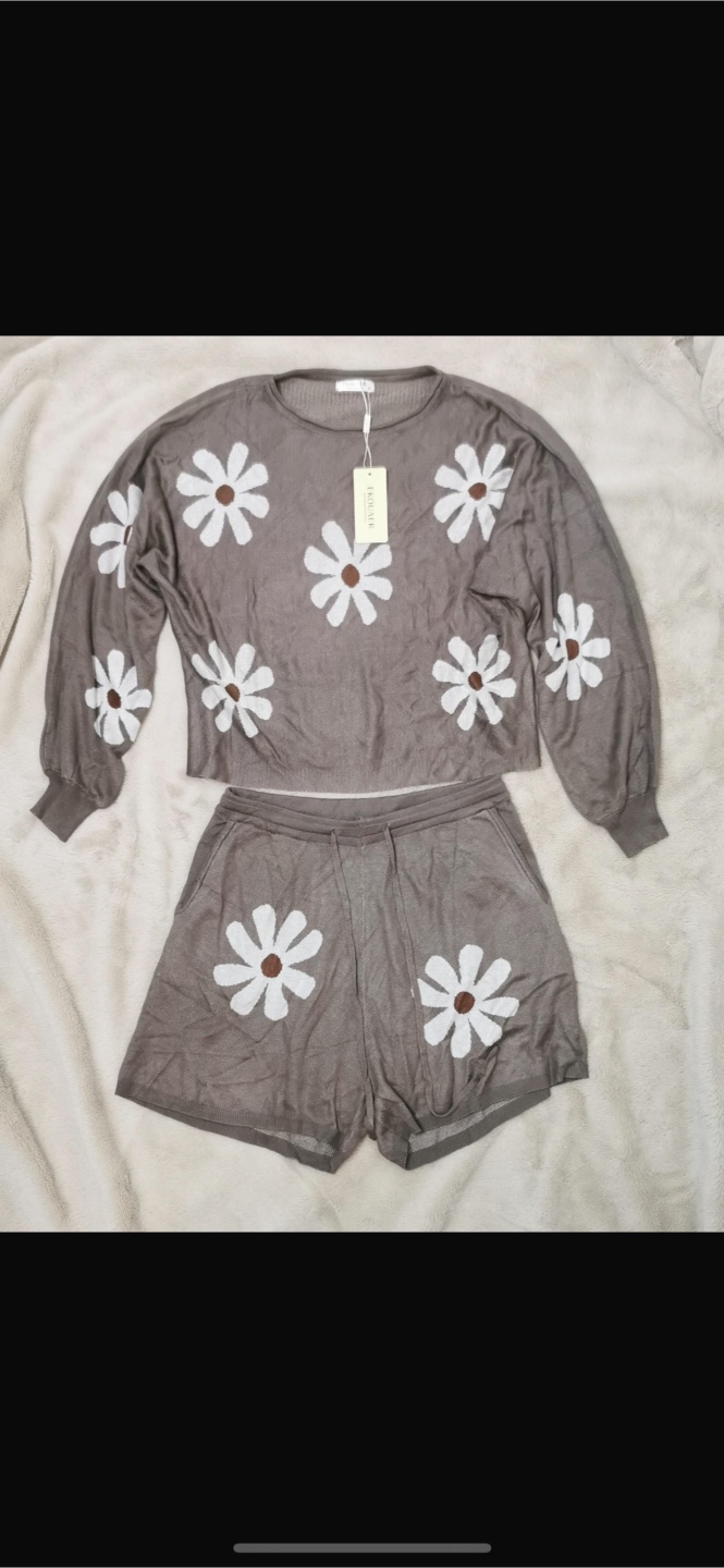 NEW! Ekouaer Grey Daisy Knit Loungewear Set - photo 5