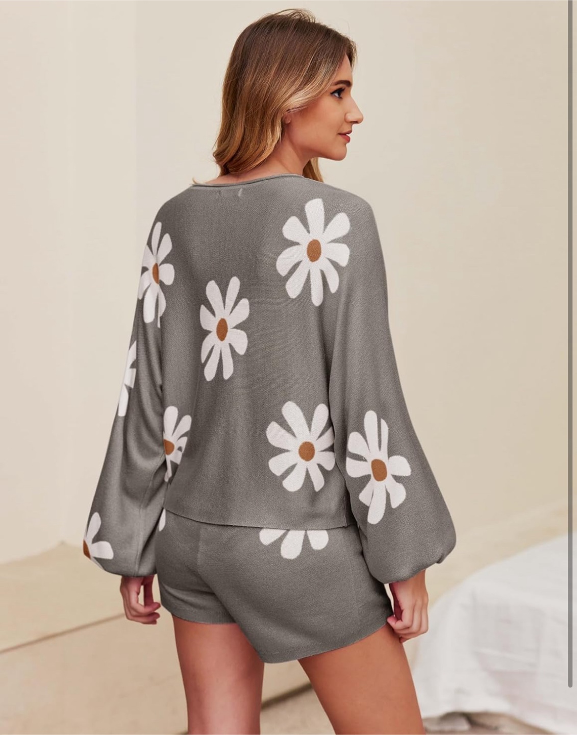 NEW! Ekouaer Grey Daisy Knit Loungewear Set - photo 4