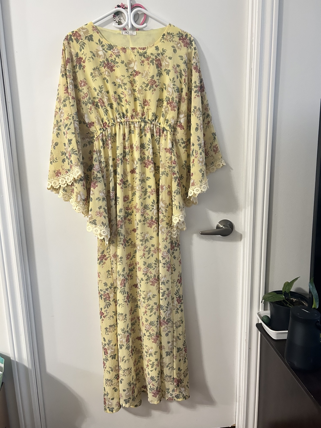 Lovely Yellow Floral Maxi Dress with Lace Detail