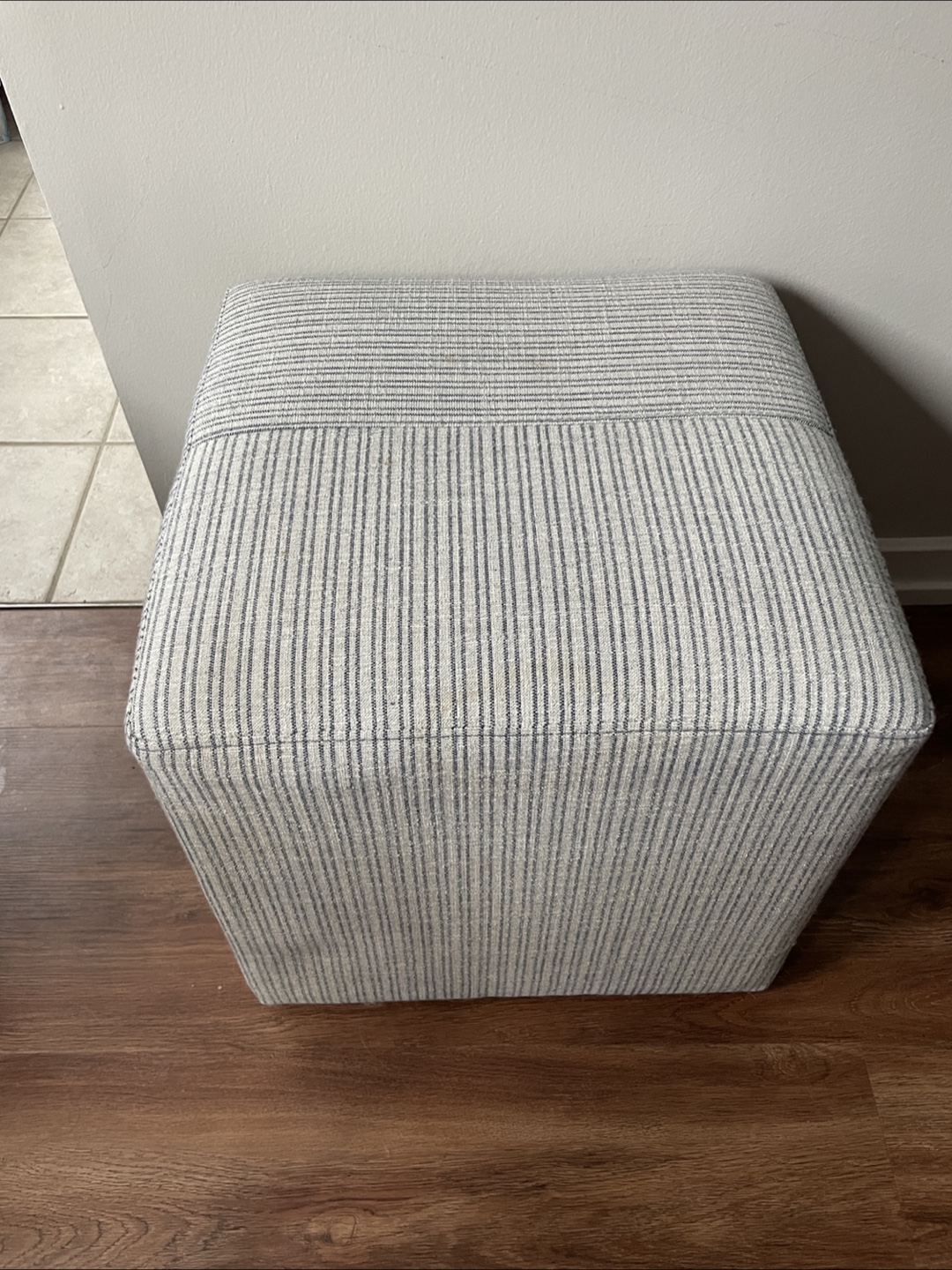 Target Square Ottoman, Striped Fabric, Modern