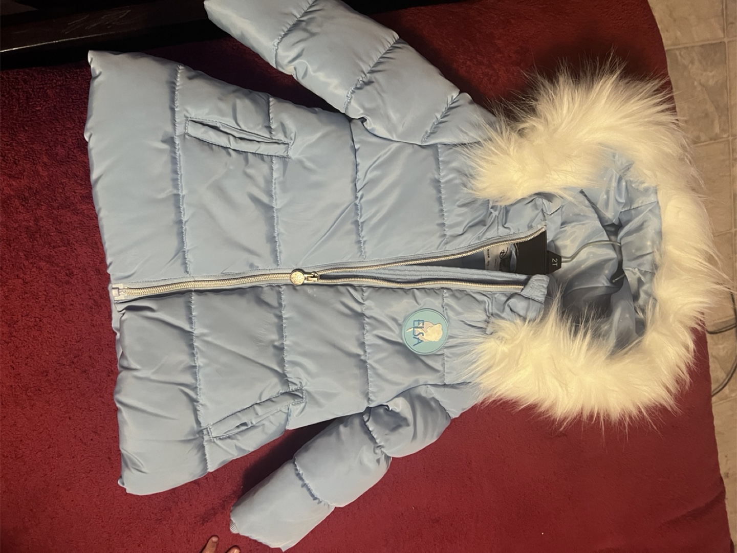 Girls' Elsa Light Blue Puffer Jacket - Size 2T