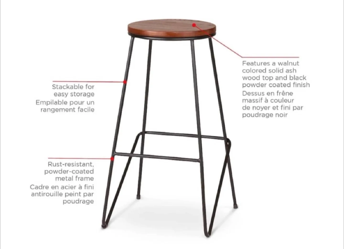 Round Metal & Solid Wood Top Counter Stool image indicator(2)