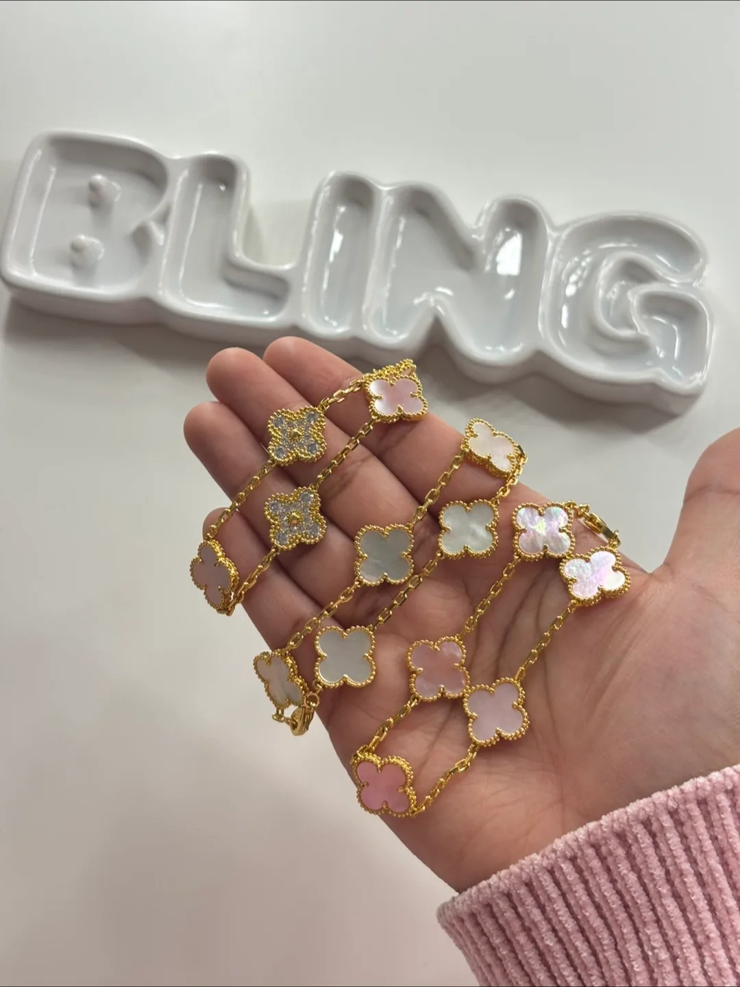 18K gold filled pink and gold clover bracelets image indicator(5)