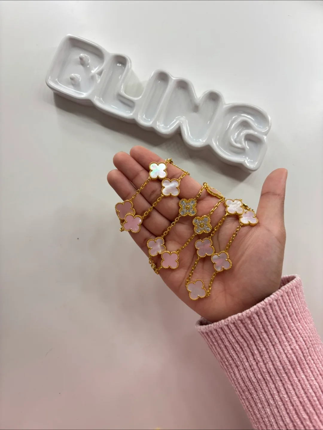 18K gold filled pink and gold clover bracelets image indicator(3)