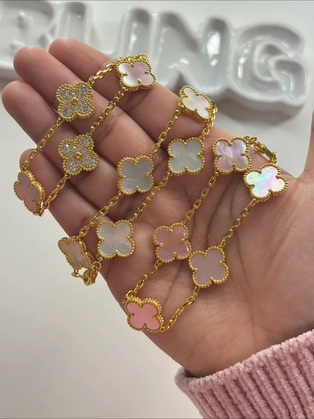 18K gold filled pink and gold clover bracelets image indicator(6)