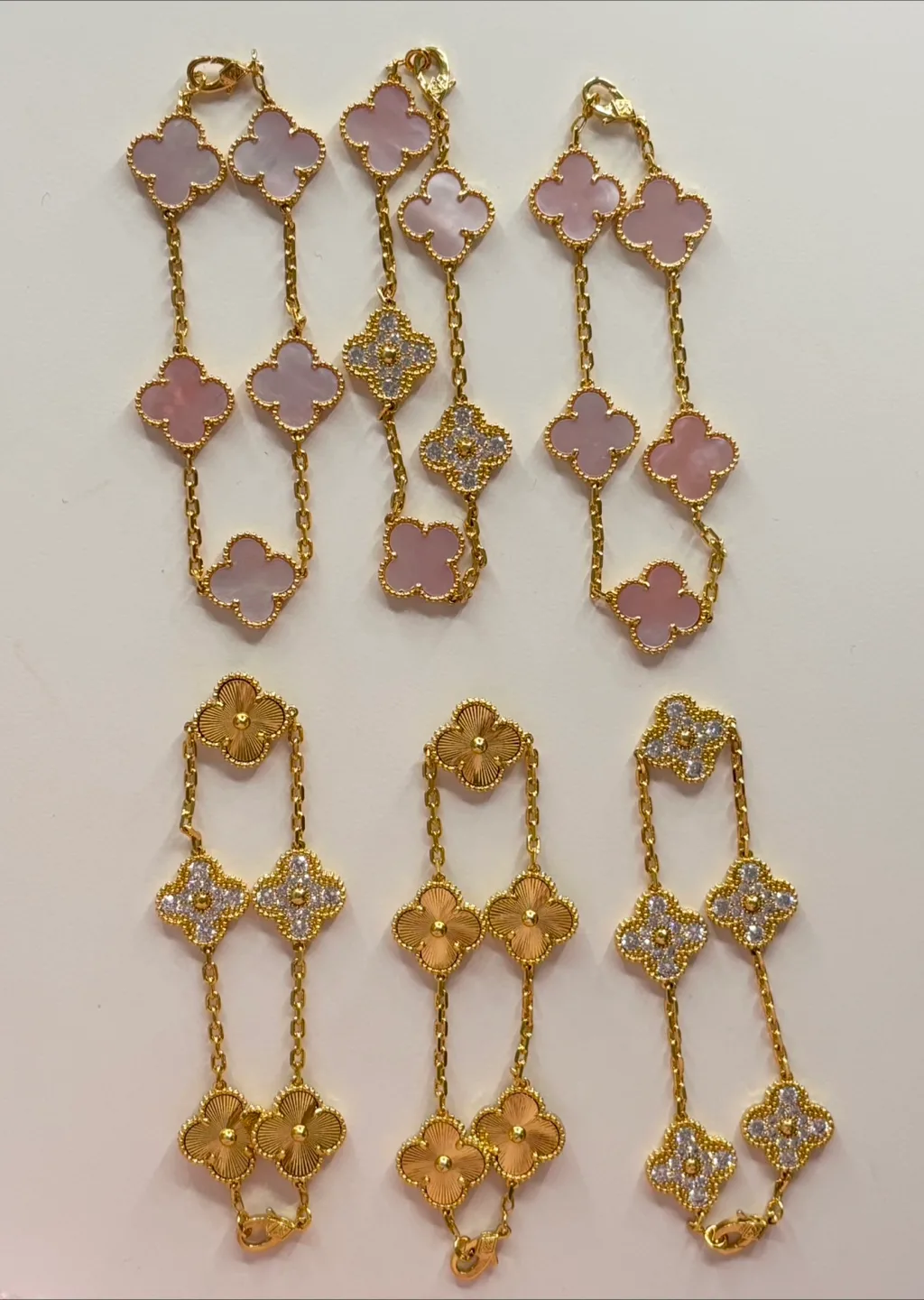 18K gold filled pink and gold clover bracelets thumbnail