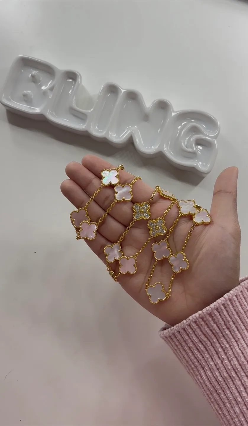 18K gold filled pink and gold clover bracelets image indicator(7)