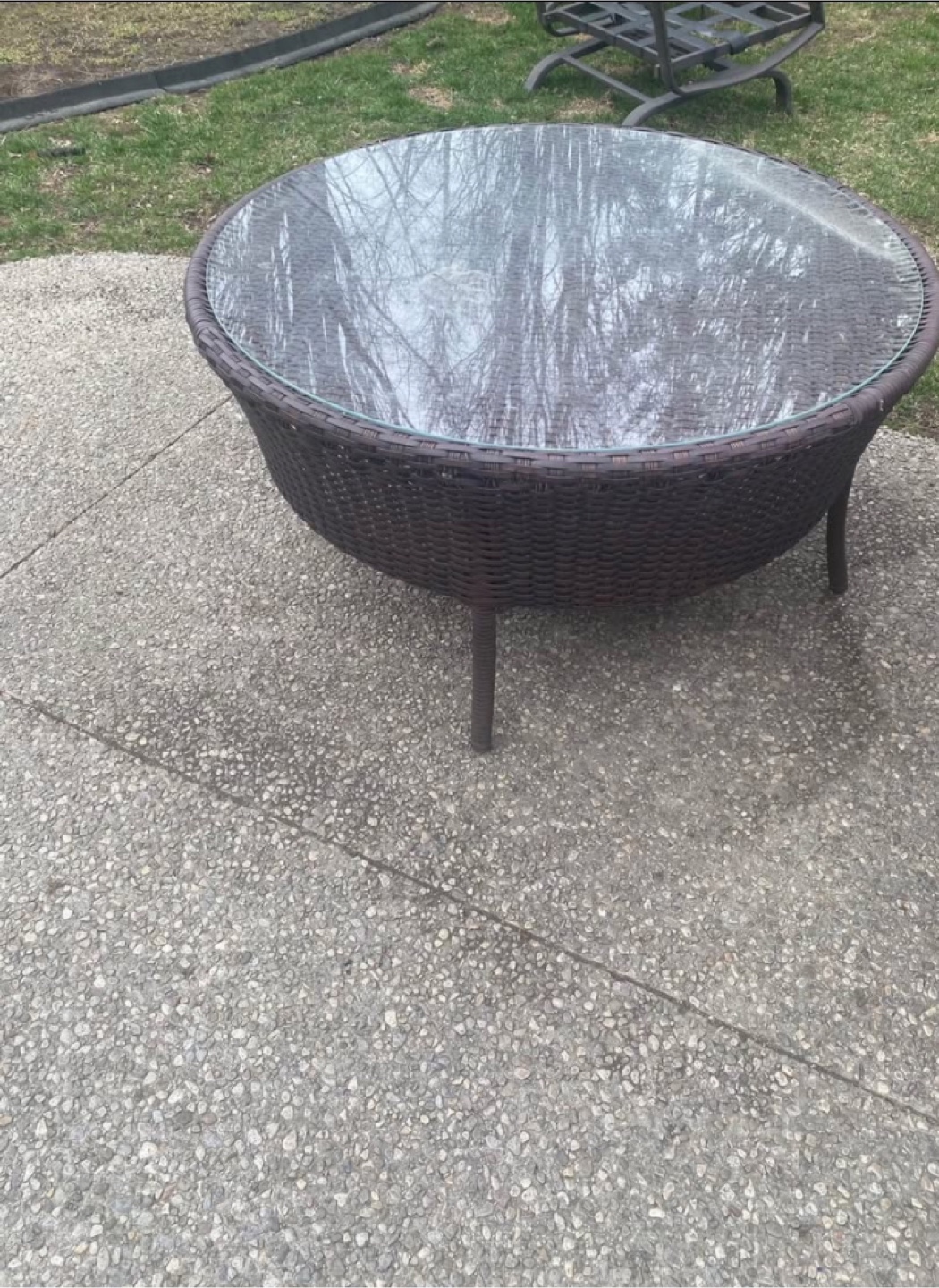 Round Wicker Patio Coffee Table with Glass Top - photo 2