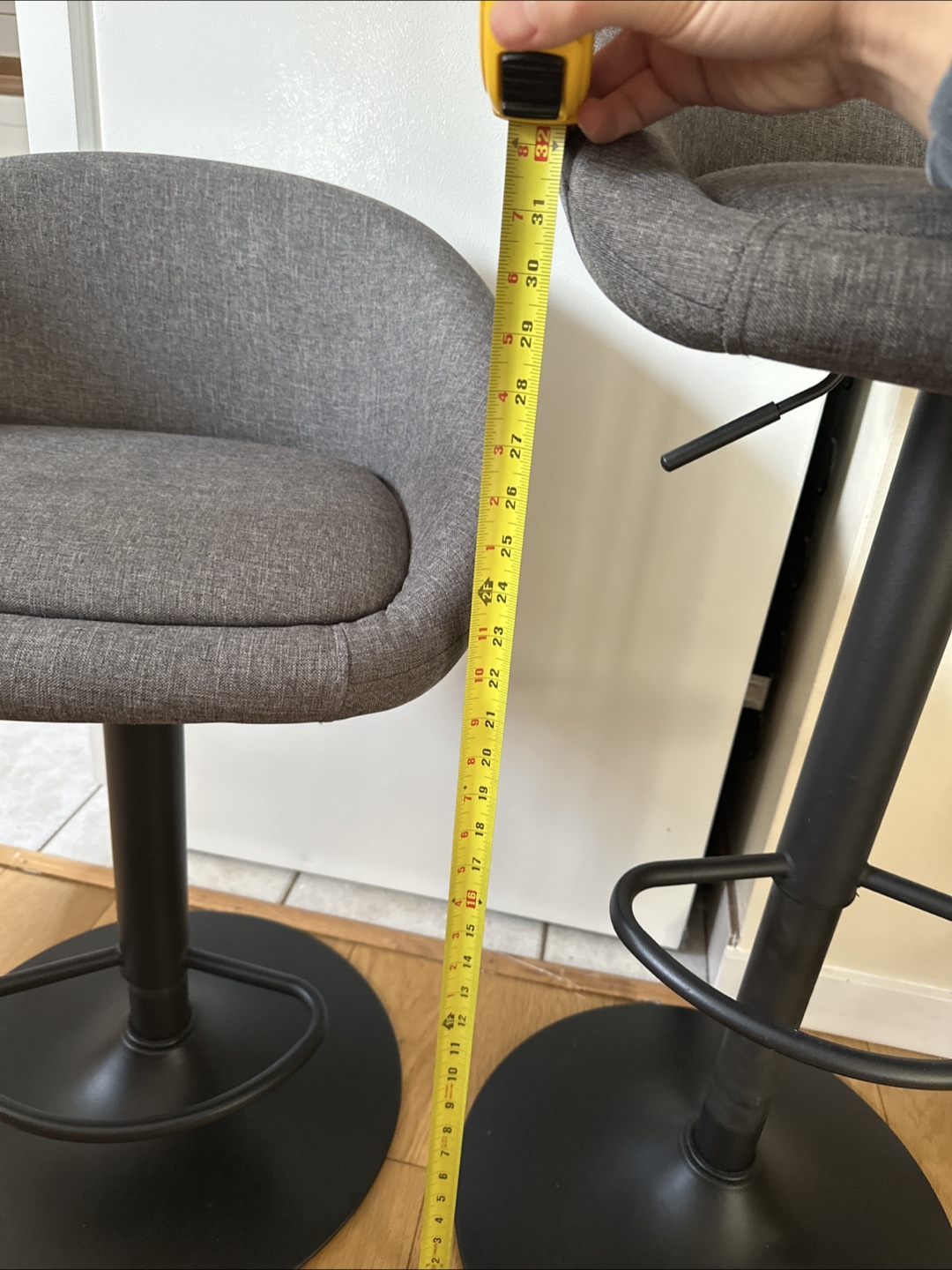 Set of Three Grey Fabric Adjustable Bar Stools - photo 3