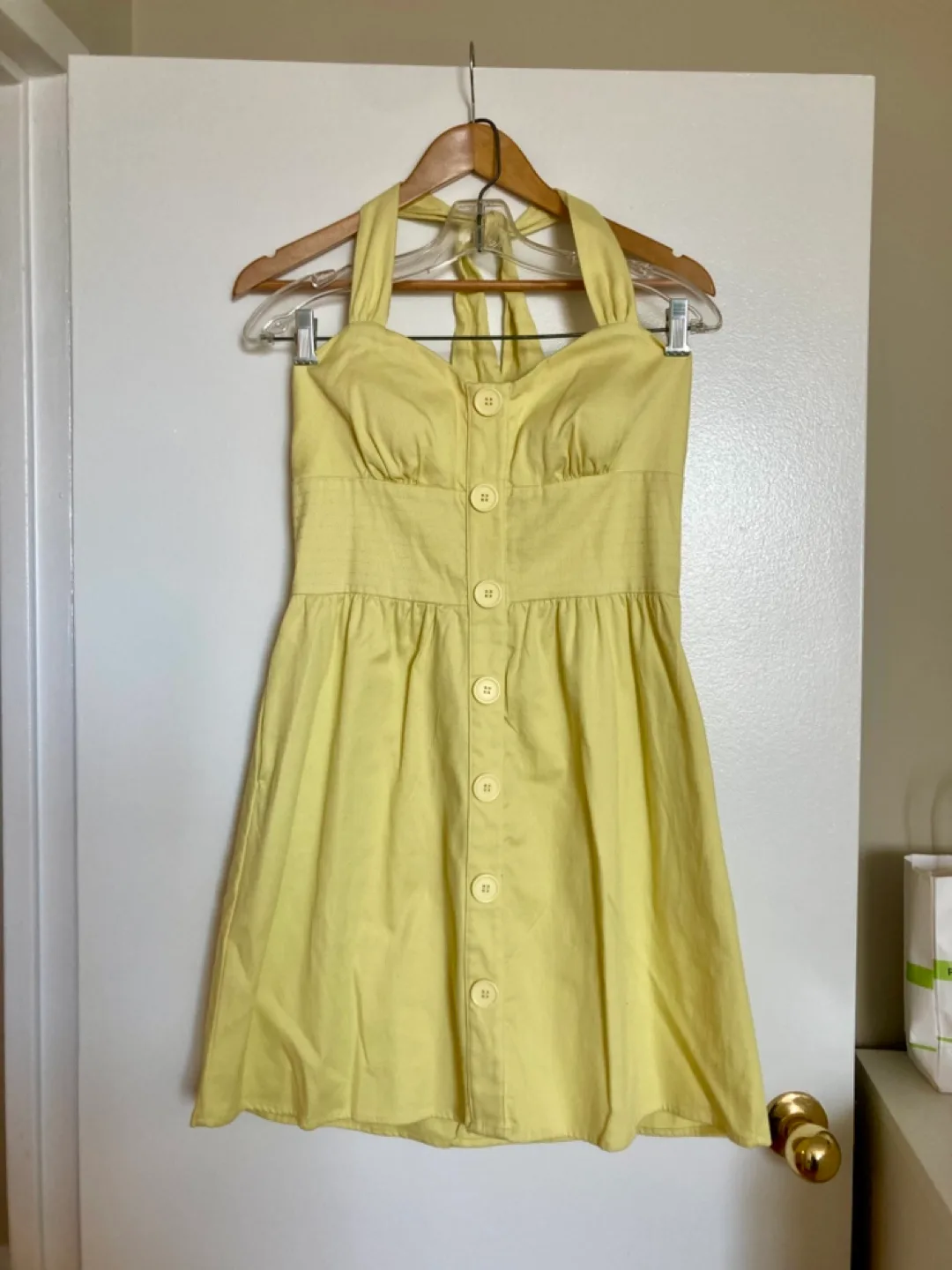 Yellow Halter Neck Button-Down Dress, Size 8 thumbnail
