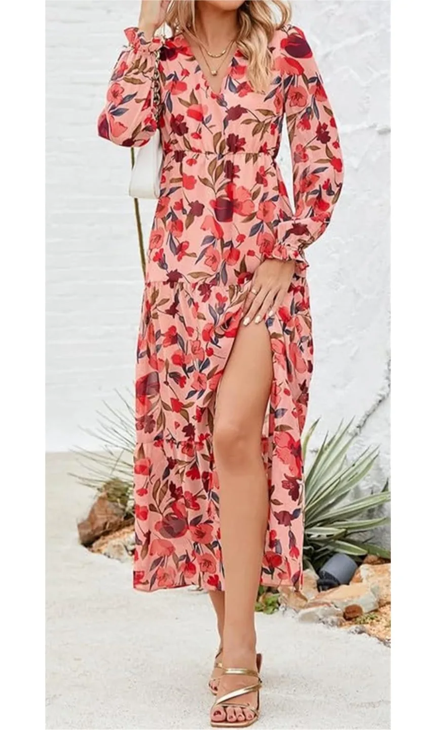 NEW! Sexy V Neck Floral Maxi Dress, Size M thumbnail