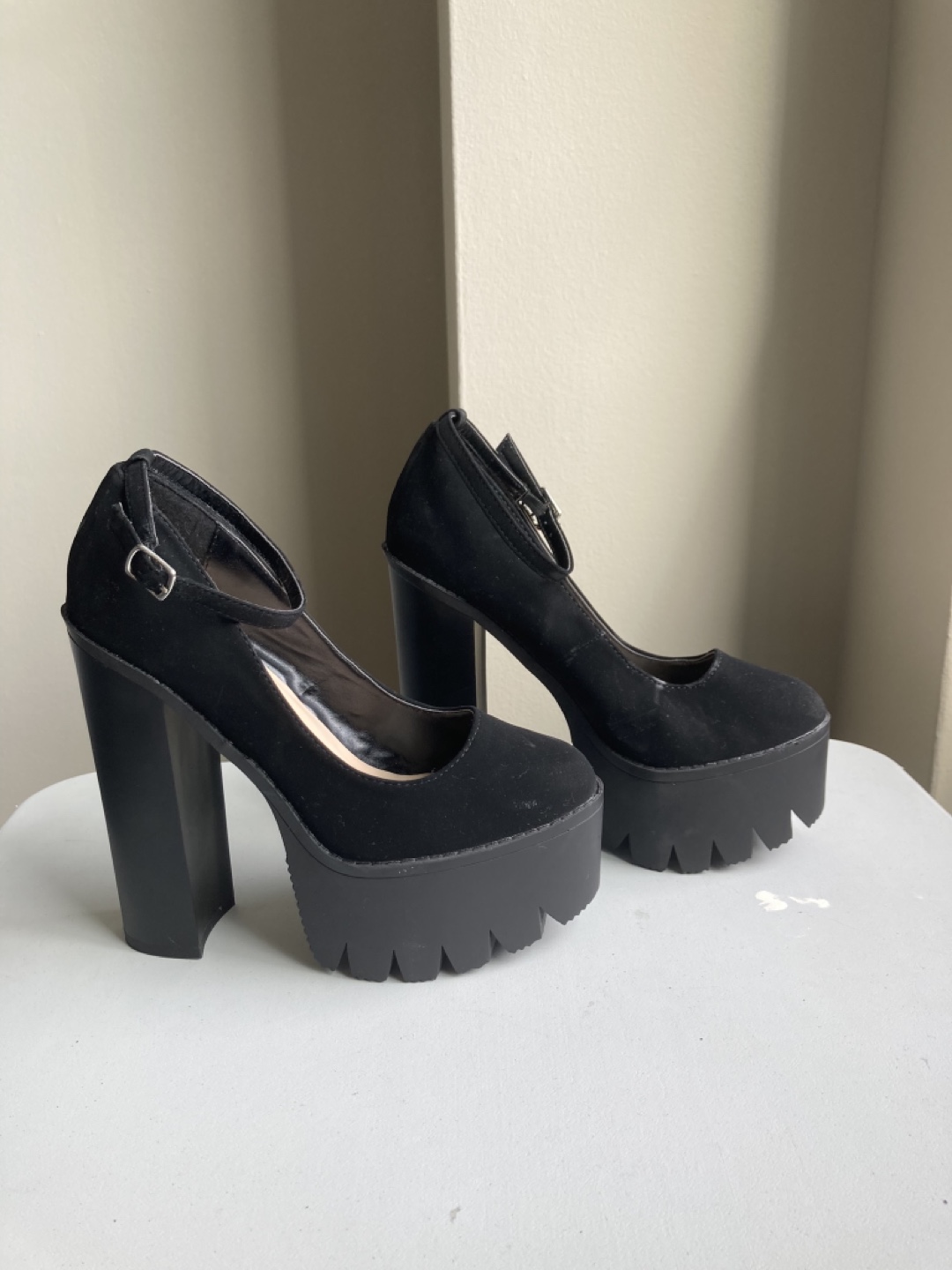 Black Platform Heels with Ankle Strap - photo 2