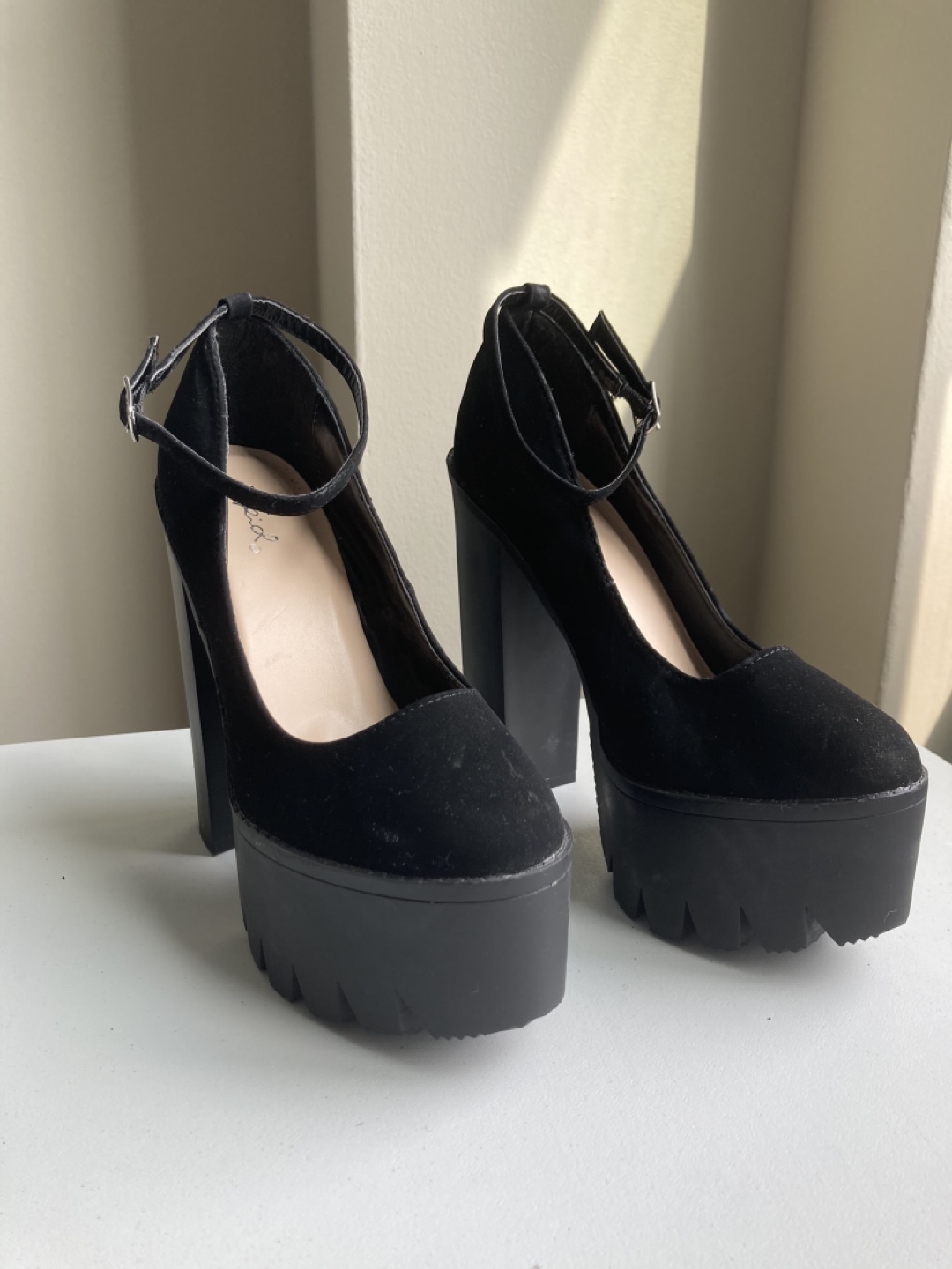 Black Platform Heels with Ankle Strap