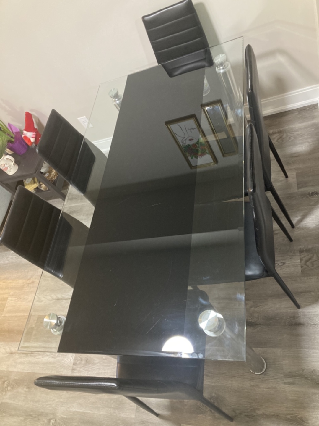 Glass Dining Table Set with 6 Black Leather Chairs - photo 4