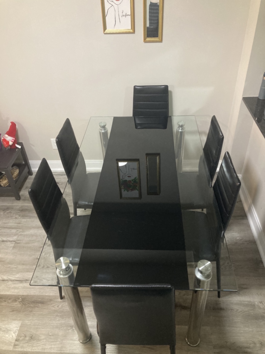 Glass Dining Table Set with 6 Black Leather Chairs - photo 2