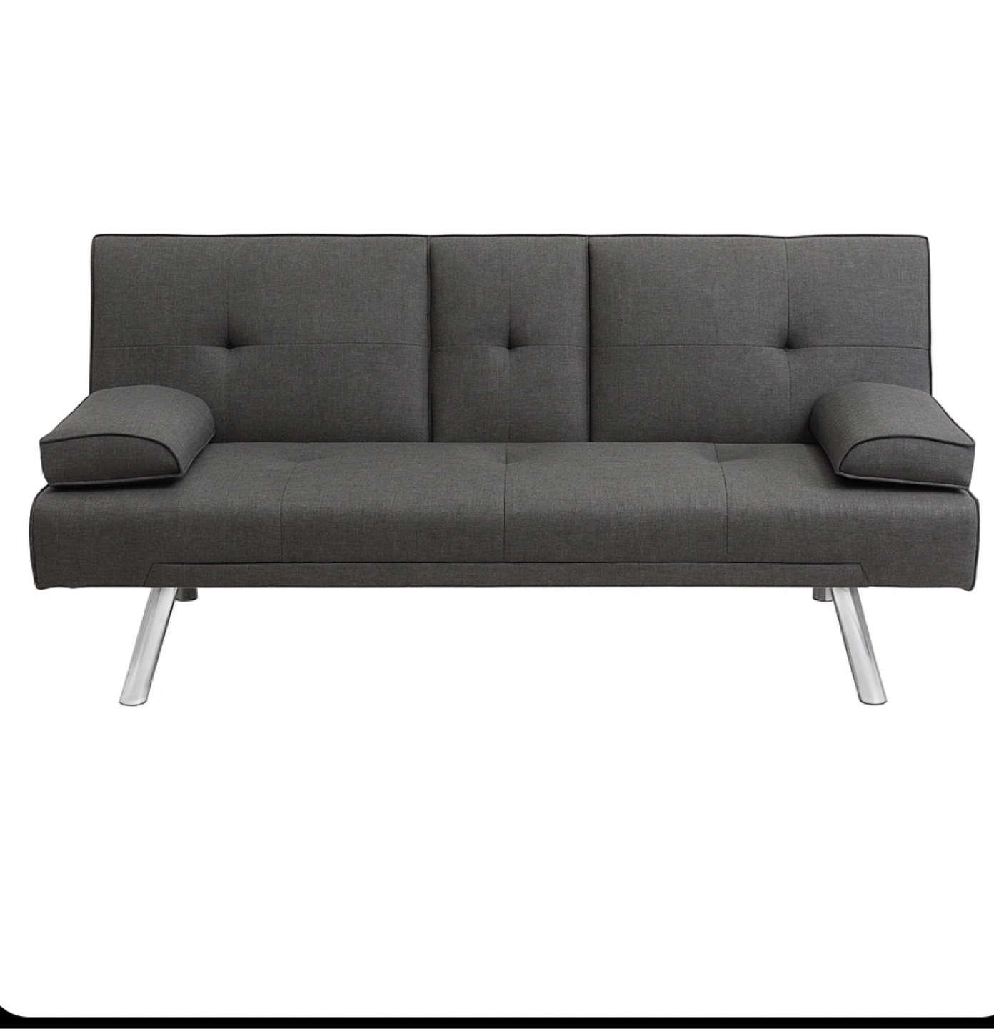 Grey Futon Sofa Bed with Cup Holders - photo 2