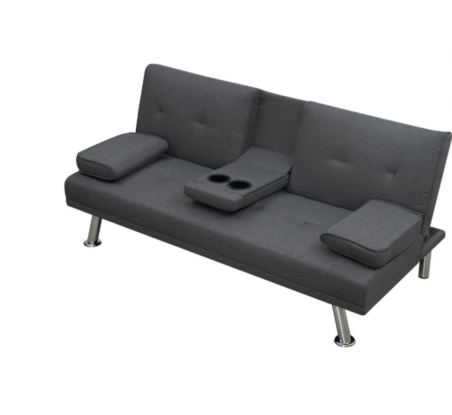 Grey Futon Sofa Bed with Cup Holders - photo 4