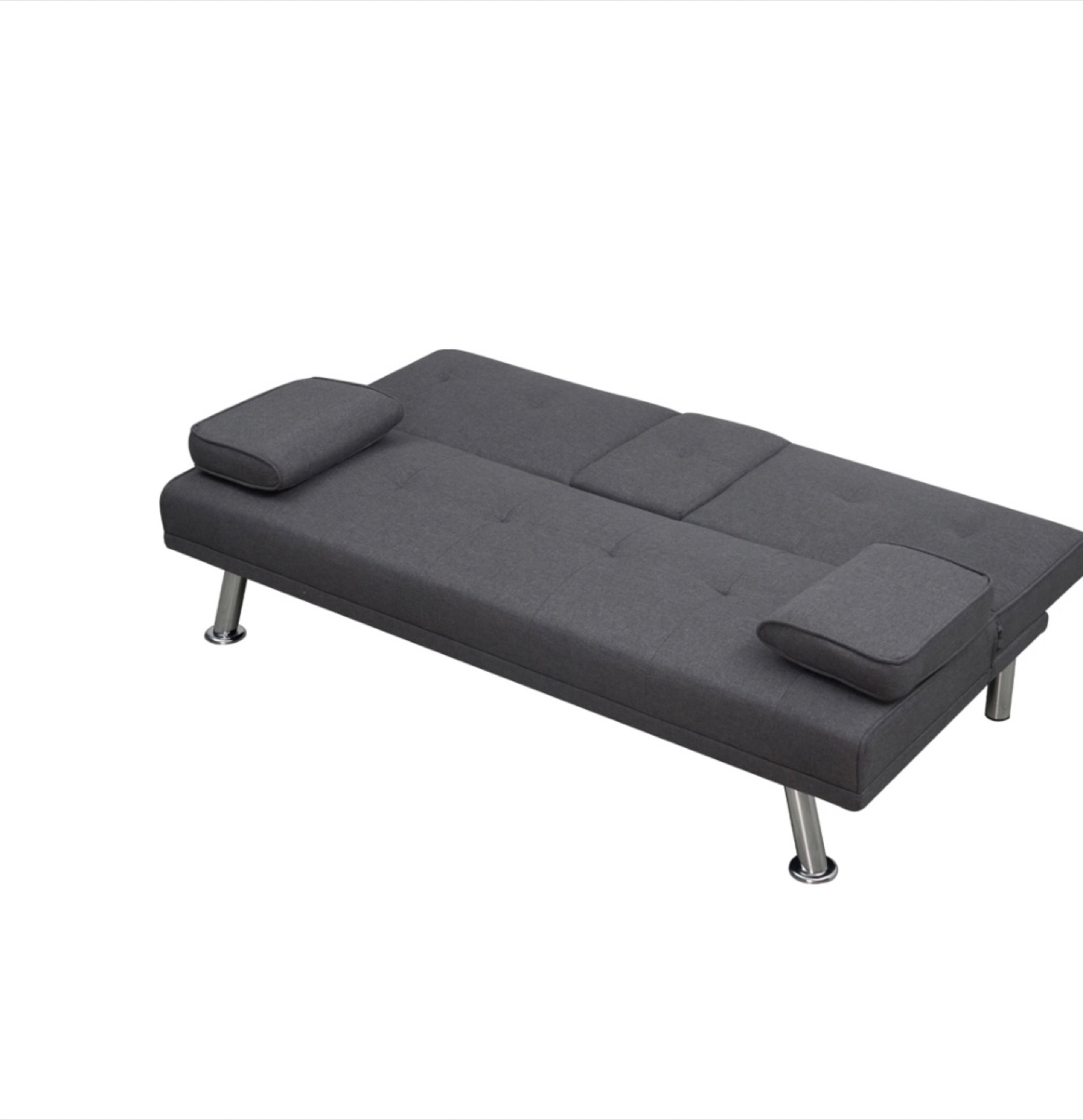 Grey Futon Sofa Bed with Cup Holders - photo 3