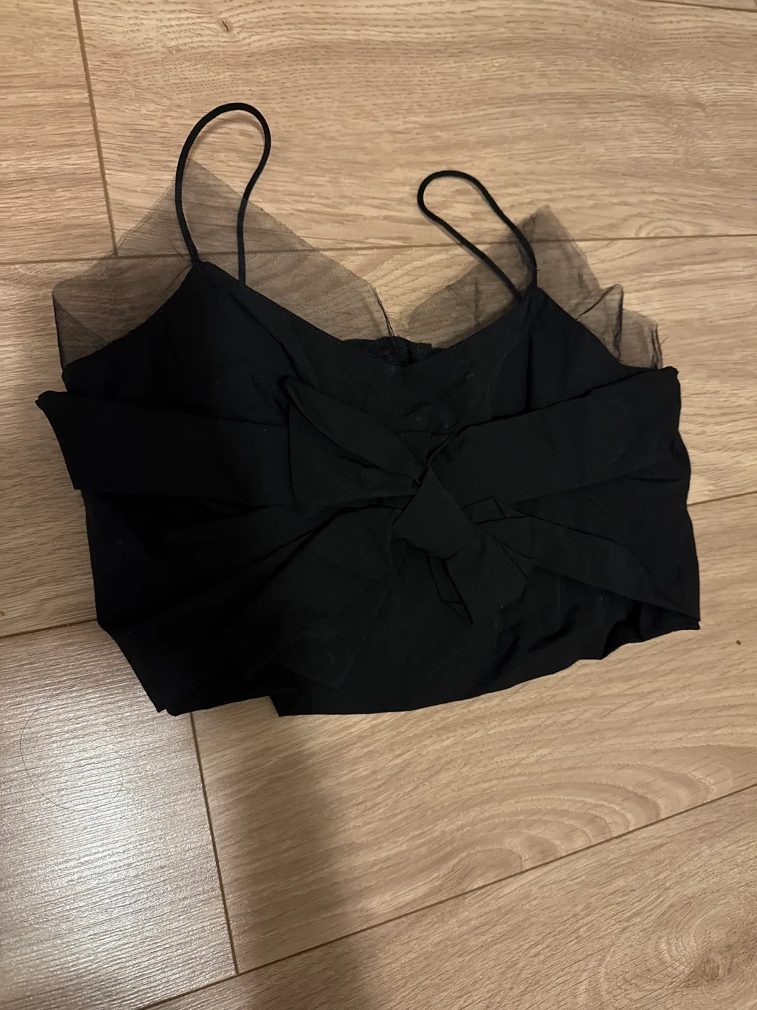 Free with purchase: Black crop top with mesh detail thumbnail