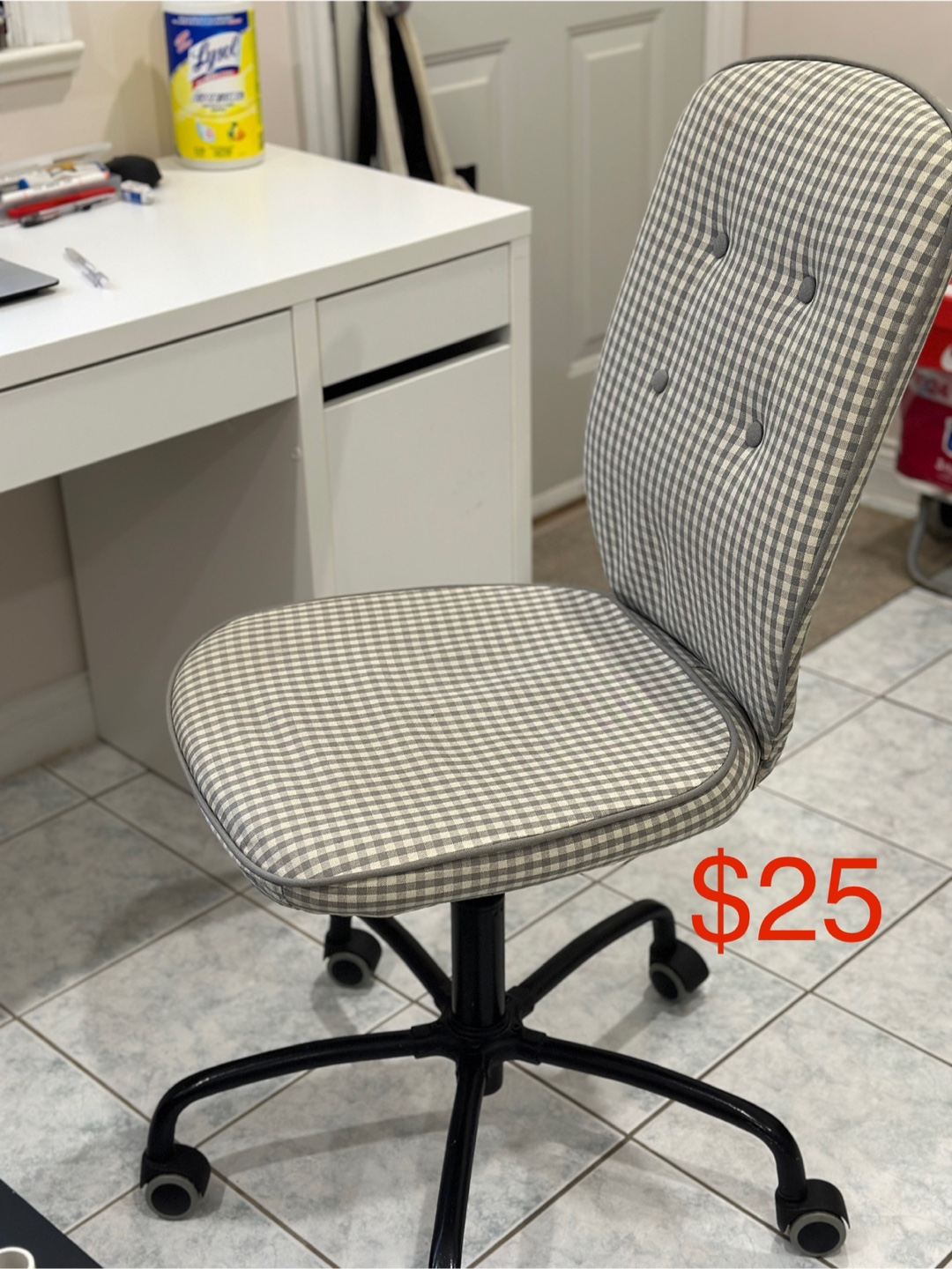 Grey Gingham Office Chair