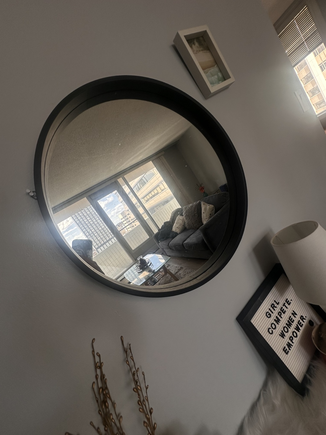 Round Wall Mirror with Black Frame