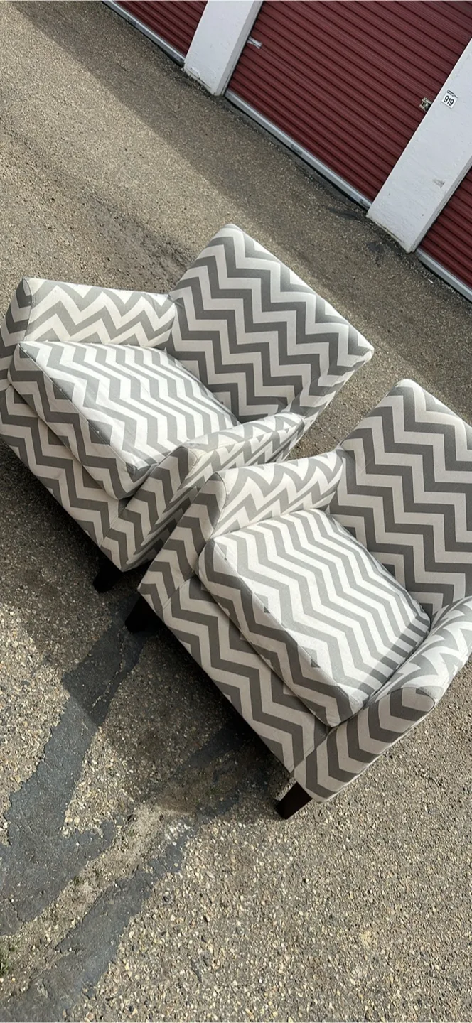 Pair of Grey Chevron Armchairs thumbnail