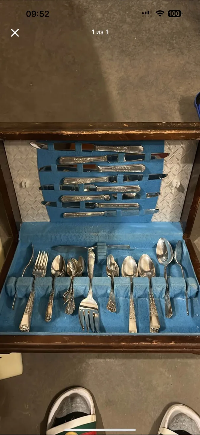 Vintage Silverplate Flatware Set in Wooden Case thumbnail