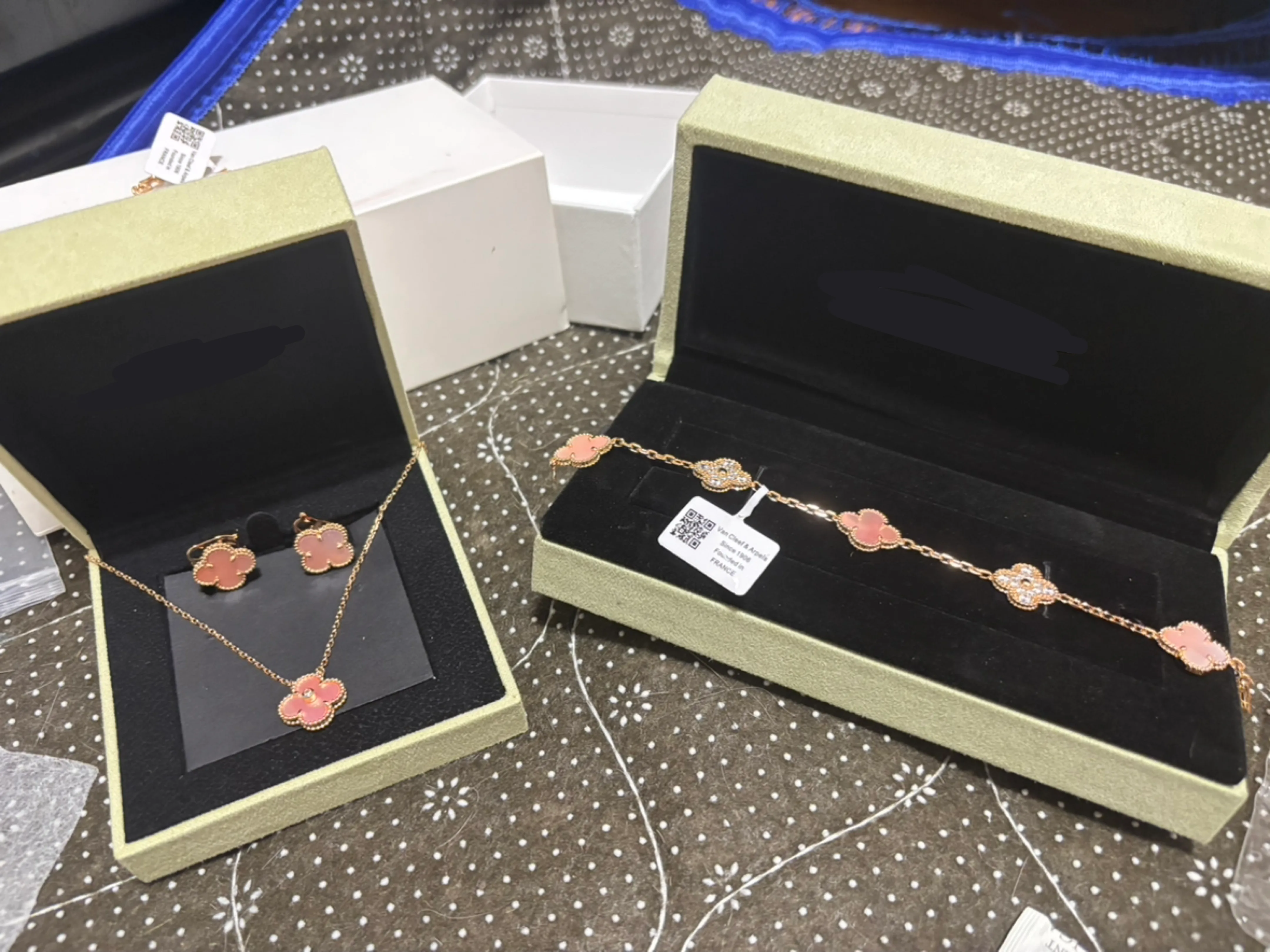 18K rose gold filled pink clover necklace set thumbnail