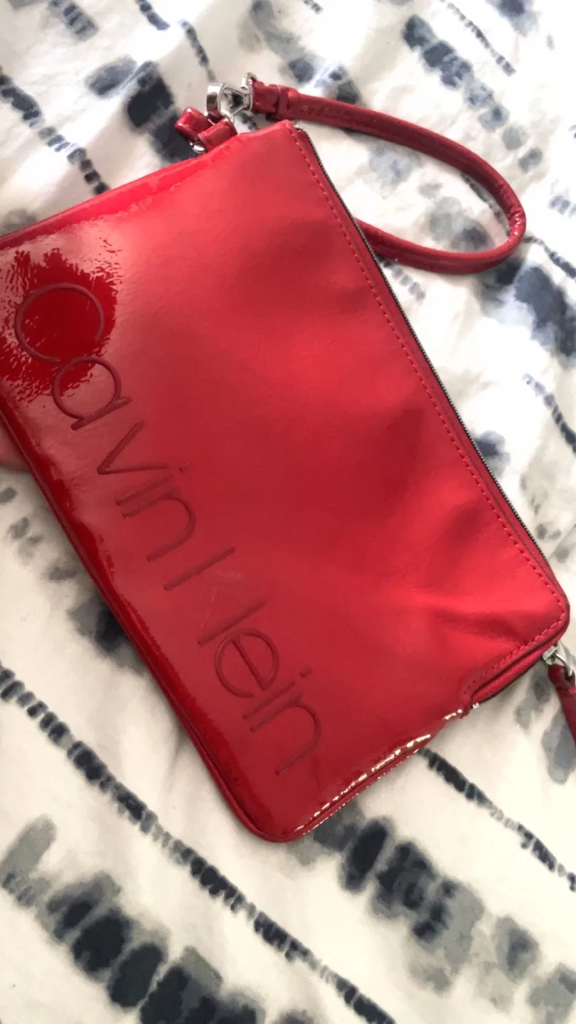 Calvin Klein Red Patent Leather Wristlet thumbnail