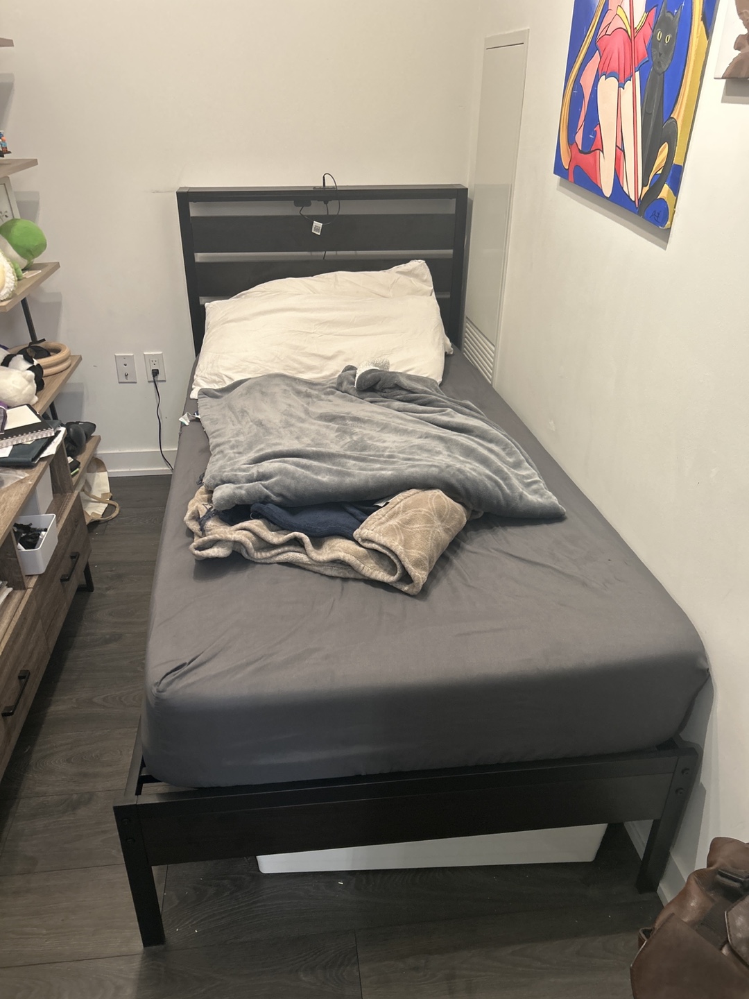 Twin-size bed frame and mattress