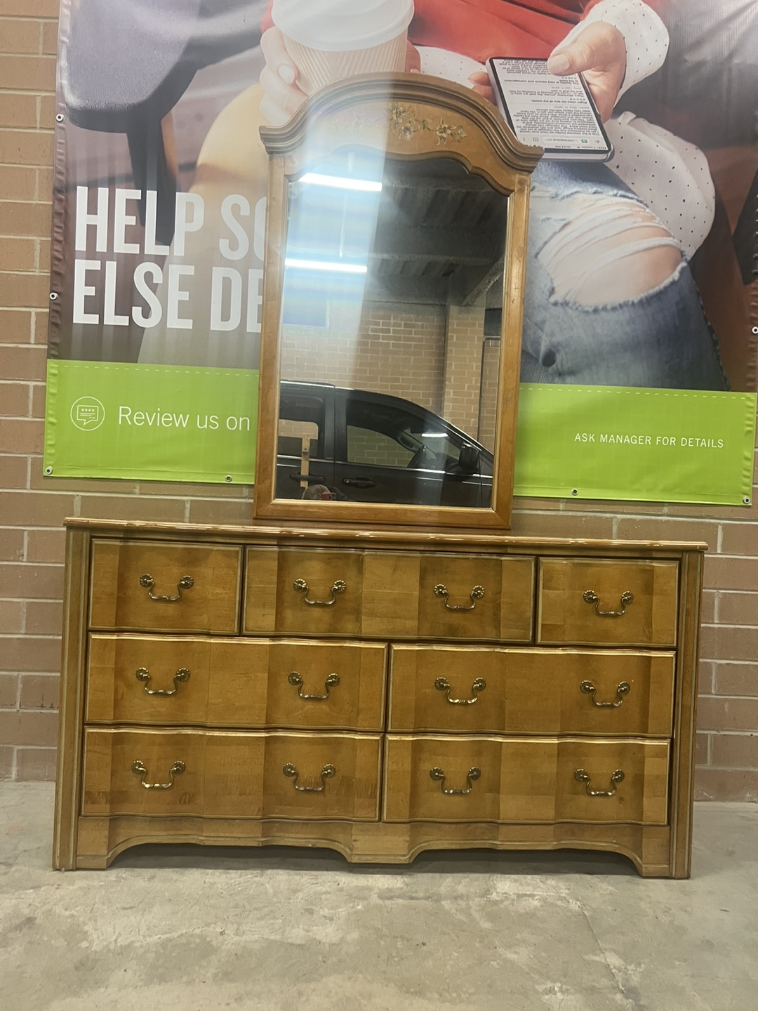 Vintage Wooden Dresser with Mirror