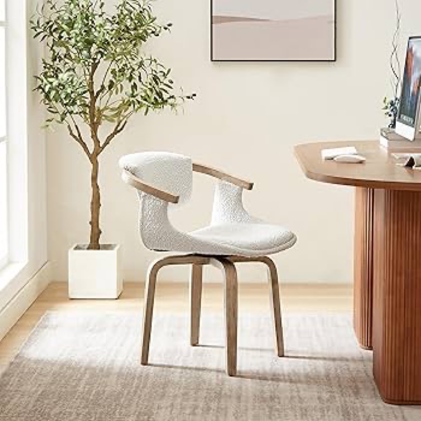 Swivelling Office Chair - Light Grey Fabric and Oak - photo 2