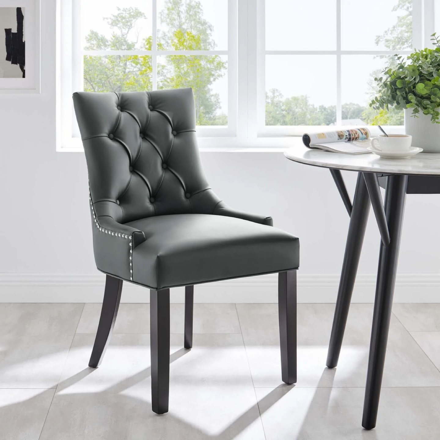 Grey Button Tufted Dining Chair