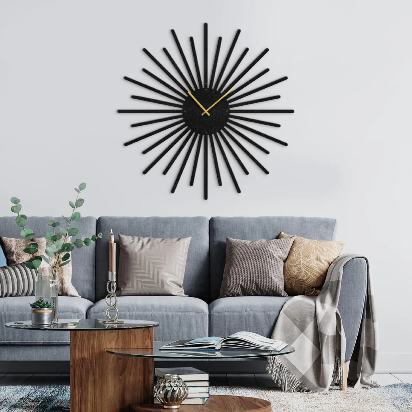 36" Black Sunburst Wall Clock thumbnail