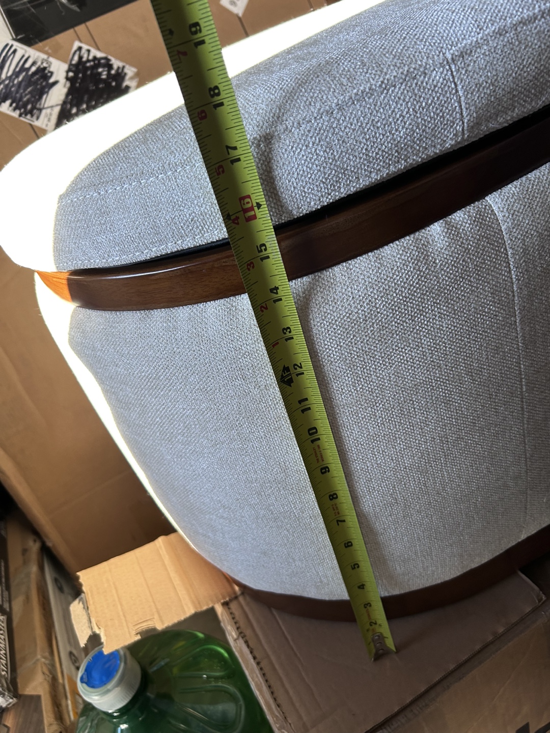 Round Storage Ottoman with Wooden Base - photo 3